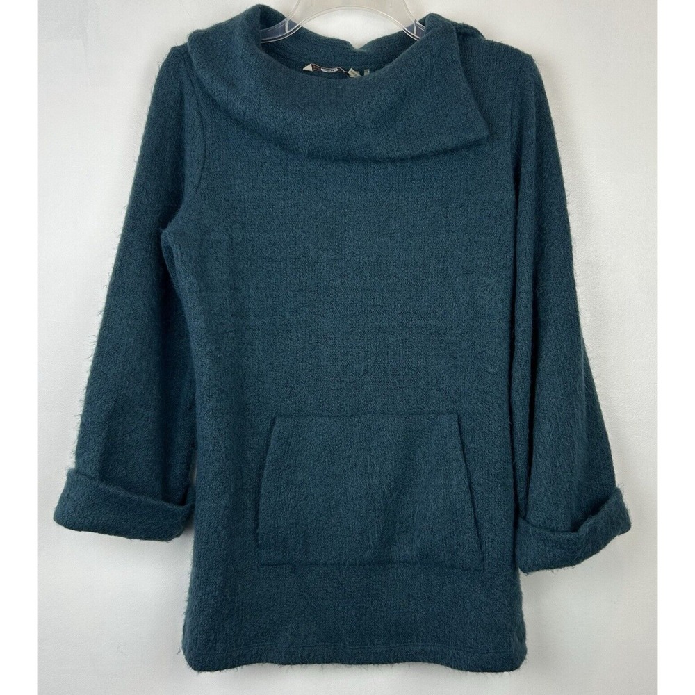 Soft Surroundings Sweater Womans S Knit Cowl Neck Tunic Blue Green Read